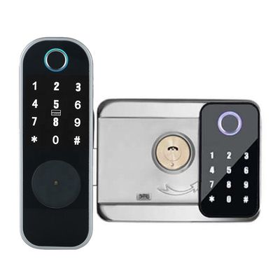 Ttlock Tuya APPの鉄のゲートの銀の黒のための倍によって味方される指紋ロック